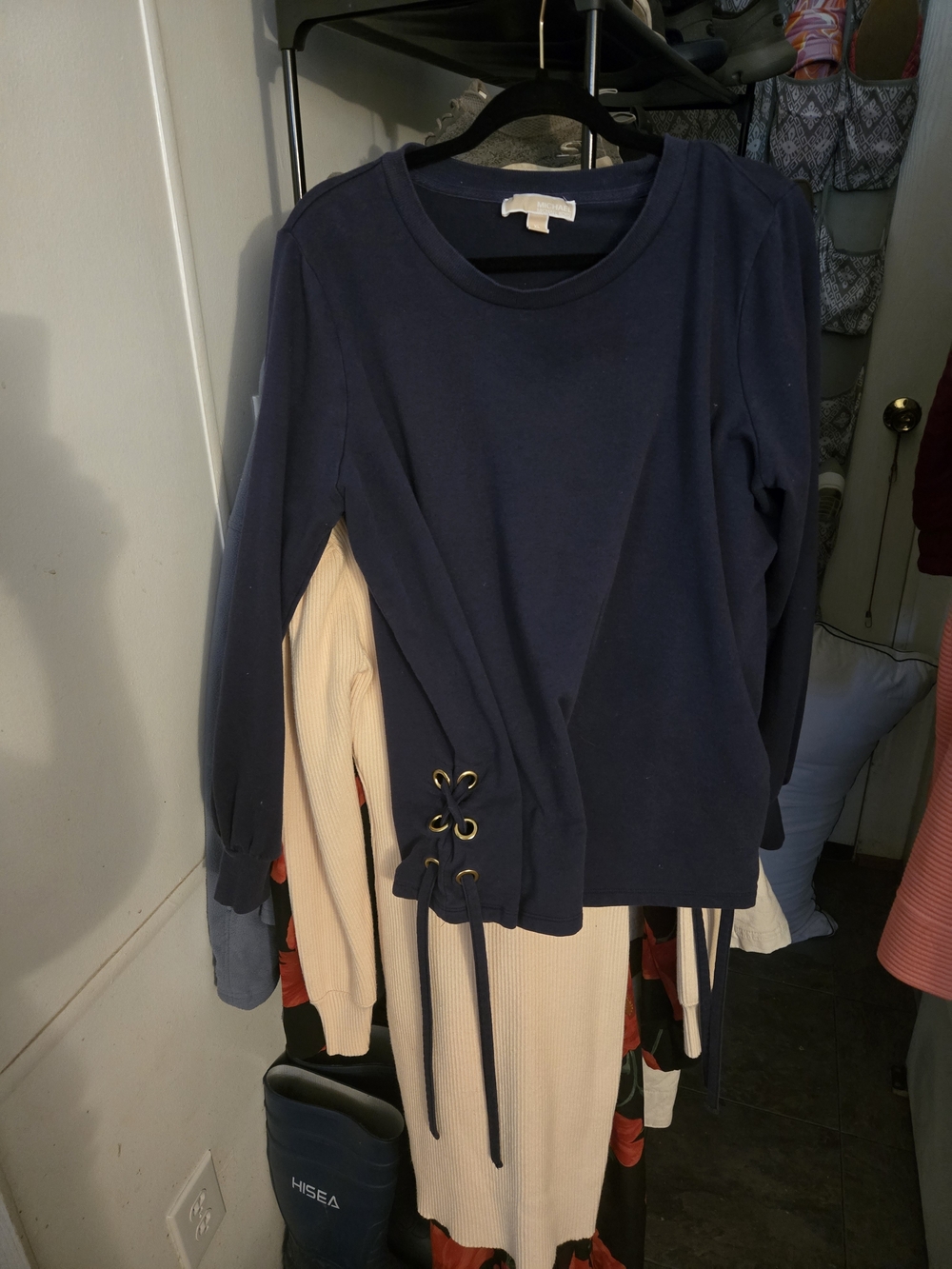 MICHAEL‎ KORS Lace Up Crew Neck Athletic Sweatshirt Style Blue Size XL